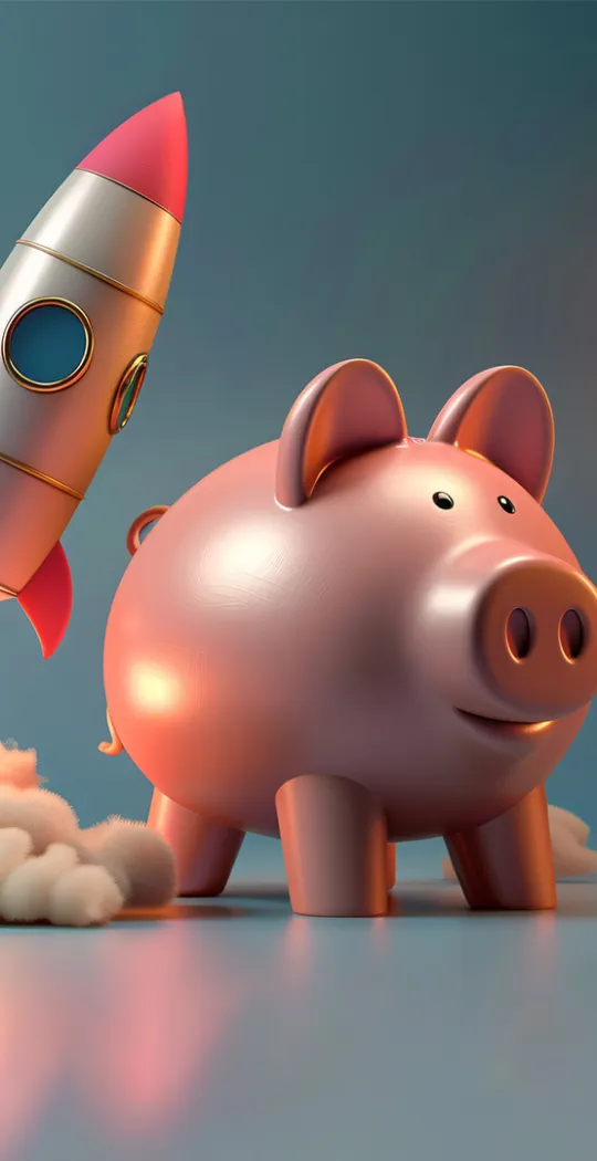 Sparschwein mit startender Rakete. 